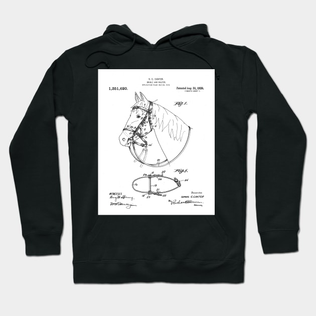 Horse Bridle Patent - Horse Lover Horse Stables Art - White Hoodie by patentpress